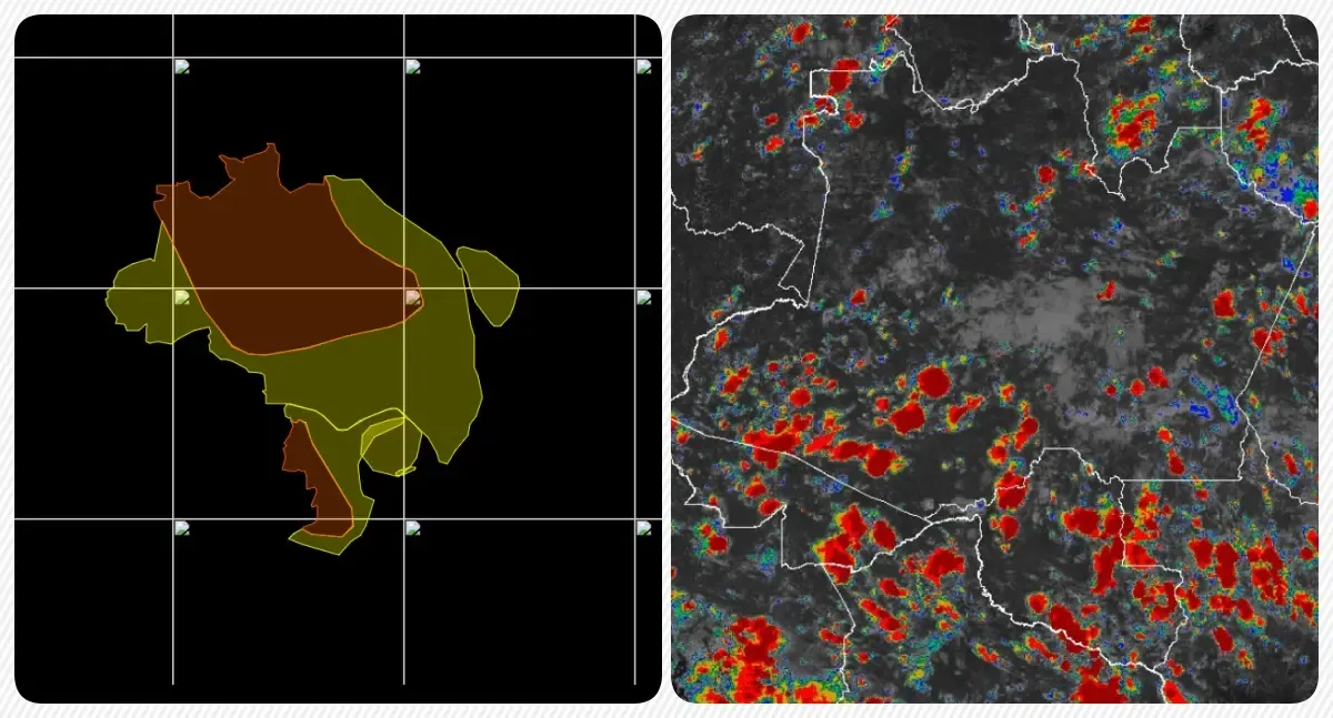 Risco de tempestades intensas em grande parte de Rondônia, com maior atenção para as regiões Norte, Noroeste, Nordeste, Leste e Sudeste