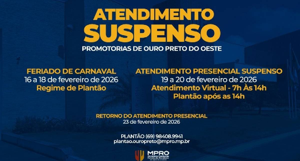 MPRO suspende atendimento presencial em Ouro Preto